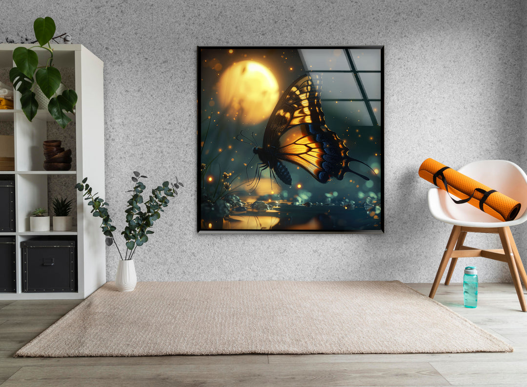 Glowing Butterfly Tempered Glass Wall Art - MyPhotoStation