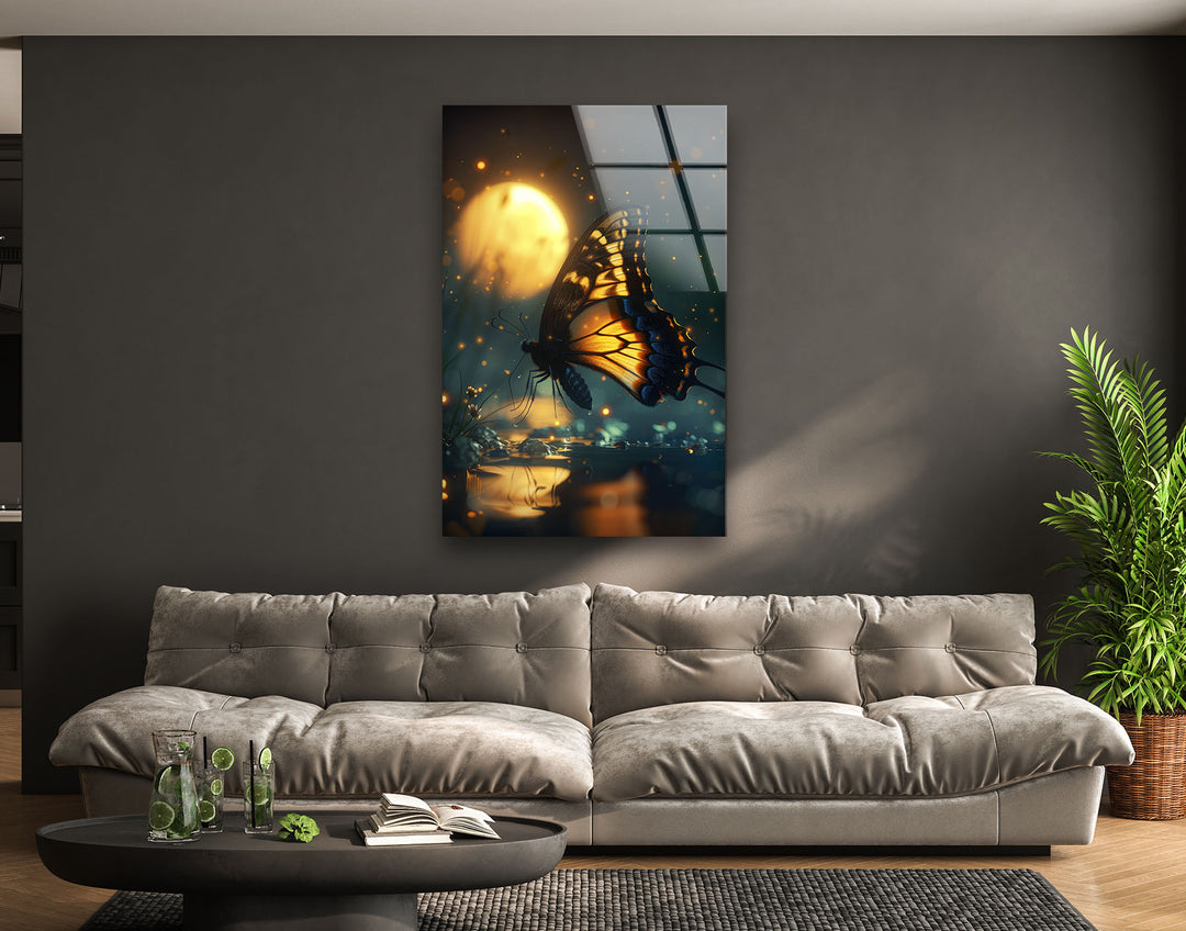 Glowing Butterfly Tempered Glass Wall Art - MyPhotoStation