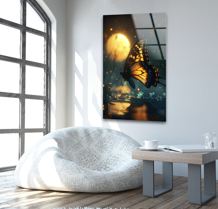 Glowing Butterfly Tempered Glass Wall Art - MyPhotoStation