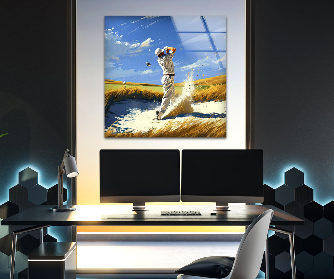 Golf Painting Glass Wall Art print picture on glass, Tempered Glass Wall Art
