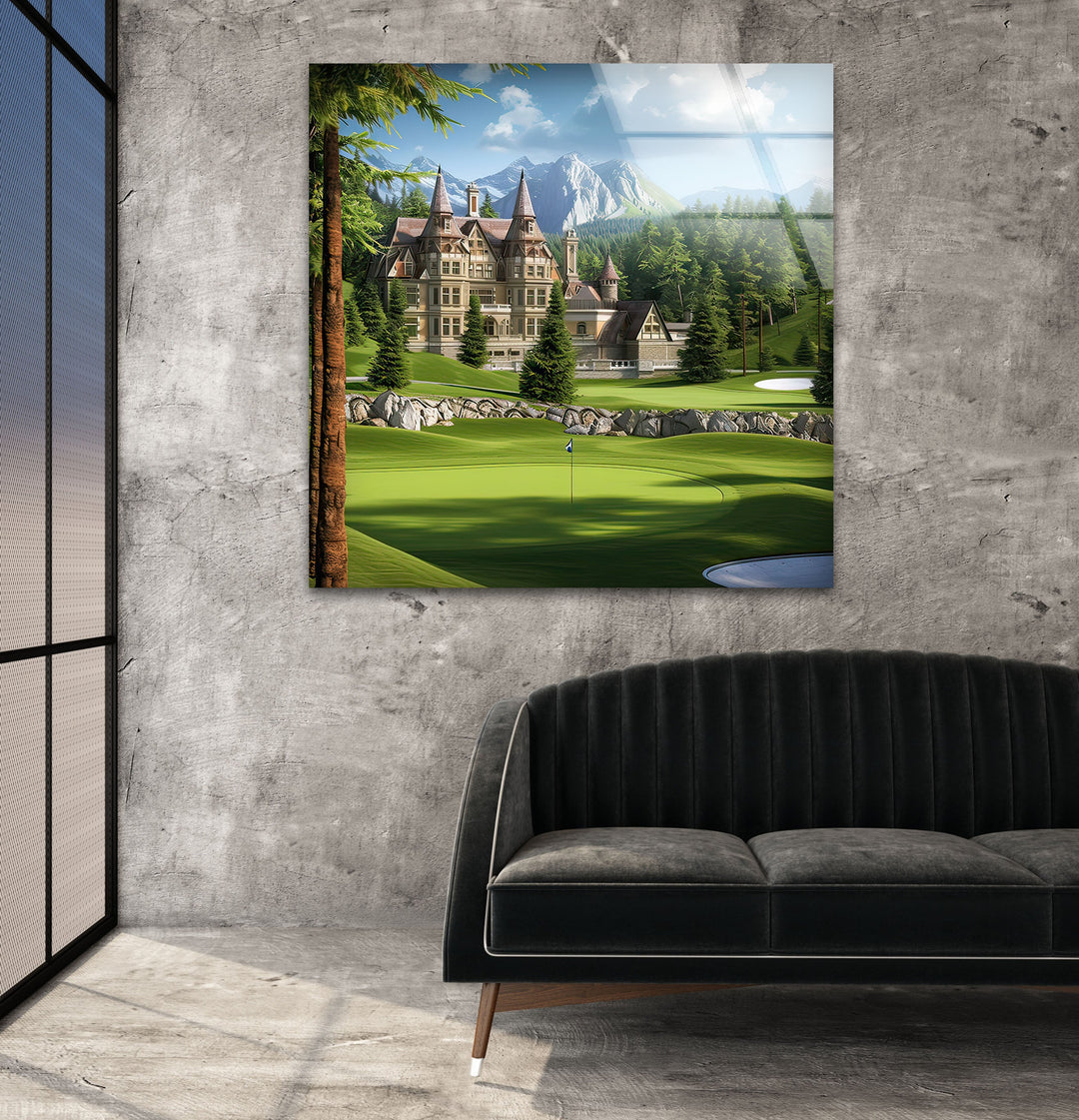 Golf Court & Castle Glass Wall Art photo print on glass, prints on glass wall art
