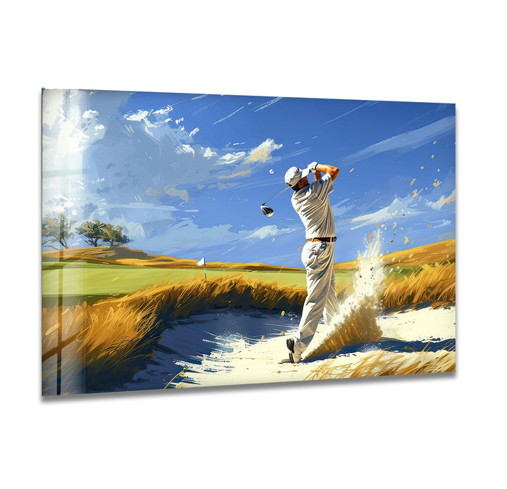 Golf Painting Glass Wall Art picture on glass wall art, photos printed on glass
