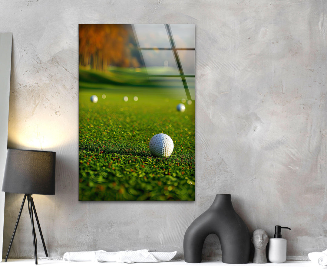 Golf Court and Balls Wall Art custom glass photo prints, large glass prints
