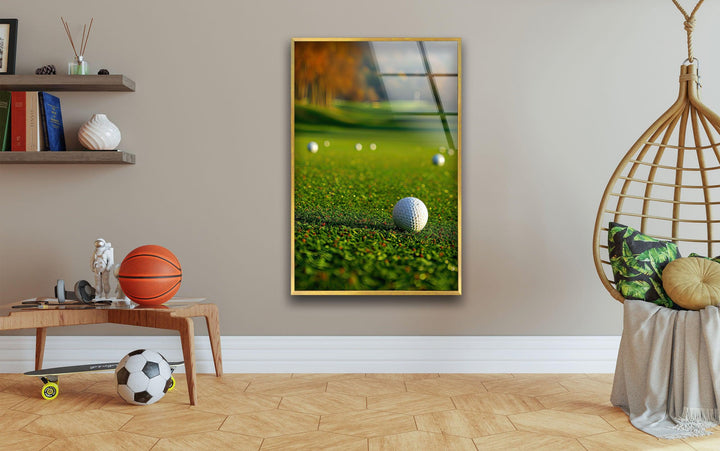 Golf Court and Balls Wall Art picture on glass wall art, photos printed on glass
