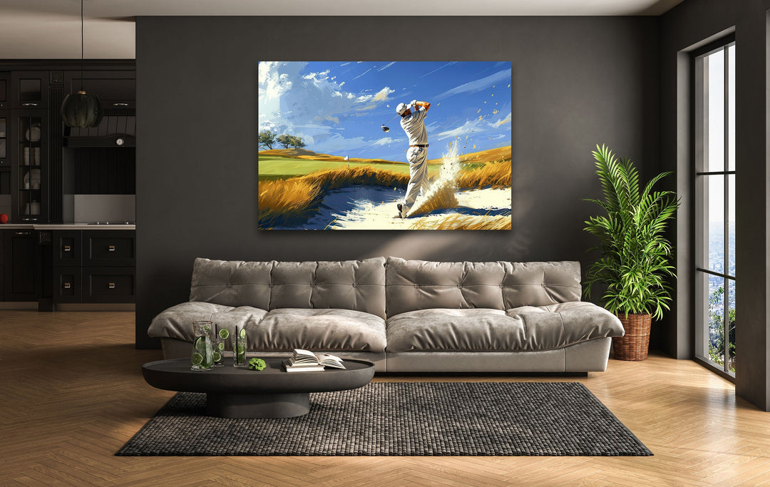 Golf Painting Glass Wall Art print on glass, glass printed photos
