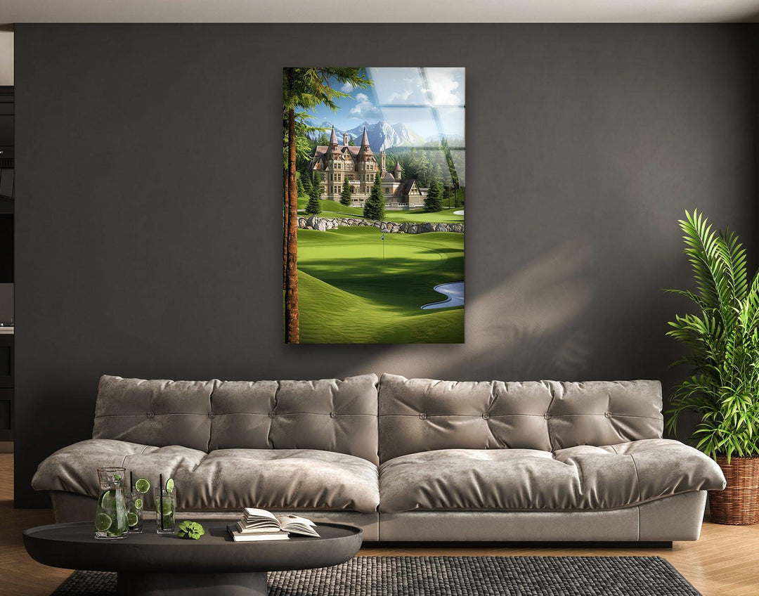 Golf Court & Castle Glass Wall Art stained glass wall art, stained glass wall decor
