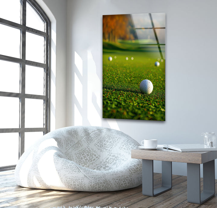 Golf Court and Balls Wall Art print on glass, glass printed photos
