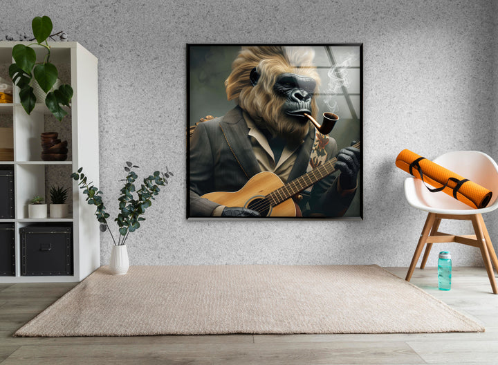 Gorilla With a Blonde Mane Glass Wall Art photo print on glass, prints on glass wall art
