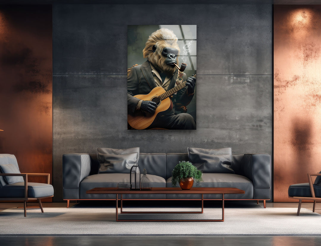 Gorilla With a Blonde Mane Glass Wall Art art glass wall art, glass wall art pictures
