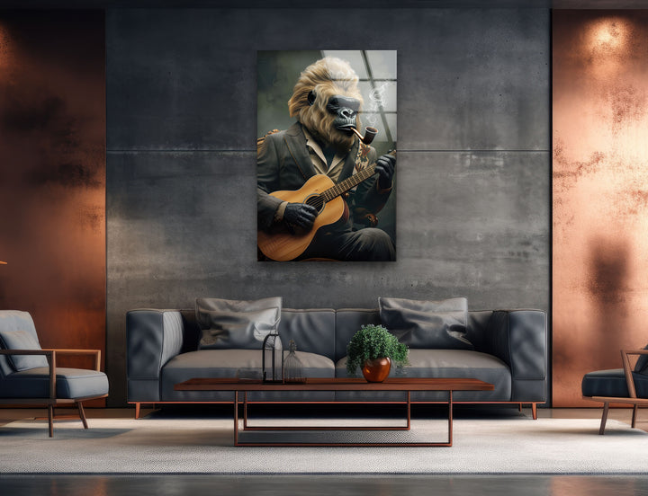 Gorilla With a Blonde Mane Glass Wall Art art glass wall art, glass wall art pictures
