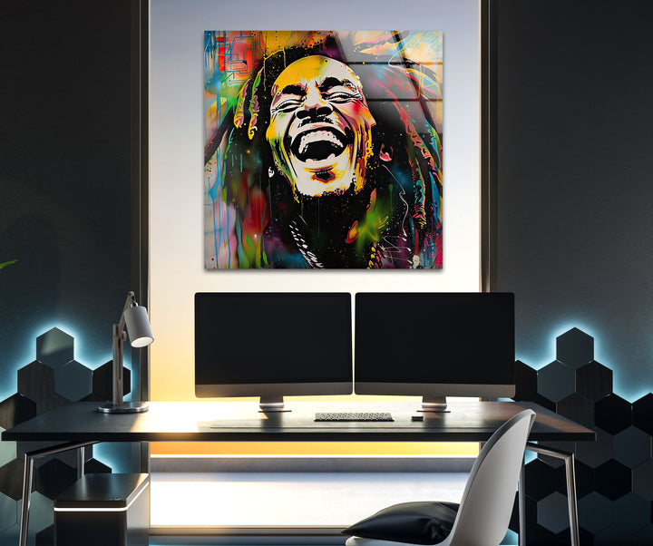 Graffiti Painting of Bob Marley Glass Wall Art art glass wall art, glass wall art pictures
