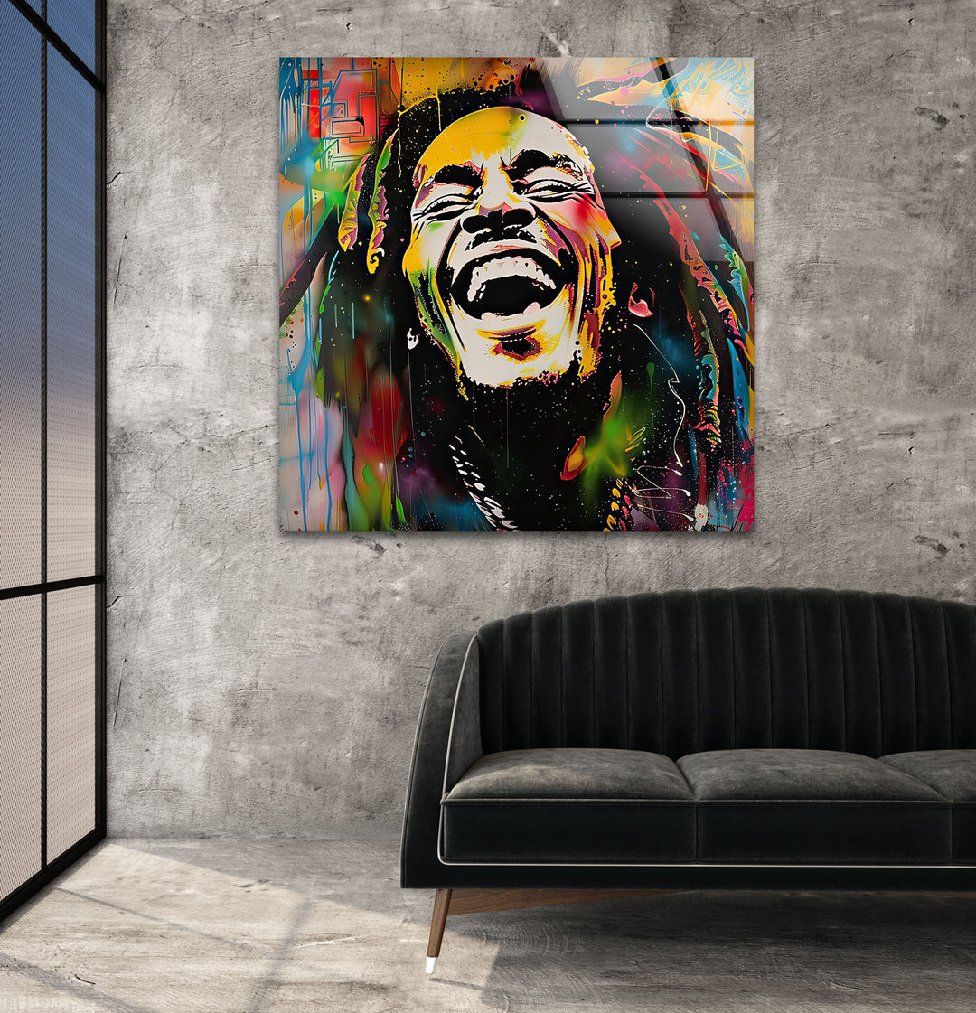 Graffiti Painting of Bob Marley Glass Wall Art large glass photo prints, glass wall photos
