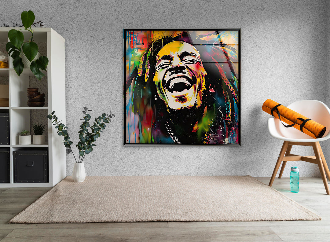 Graffiti Painting of Bob Marley Glass Wall Art custom glass photo prints, large glass prints
