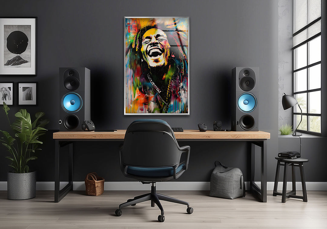 Graffiti Painting of Bob Marley Glass Wall Art Glass Printing Wall Art, Print photos on glass
