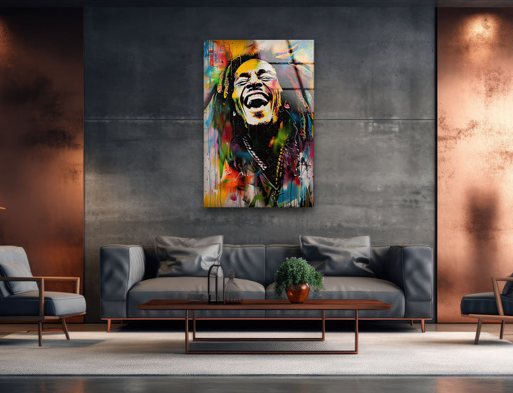 Graffiti Painting of Bob Marley Glass Wall Art glass photo prints, glass picture prints
