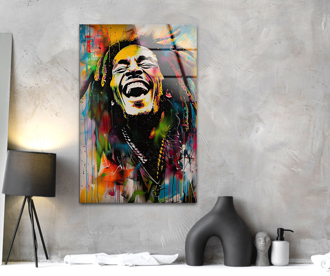 Graffiti Painting of Bob Marley Glass Wall Art glass image printing, glass prints from photos
