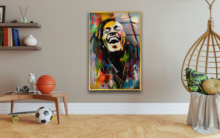 Graffiti Painting of Bob Marley Glass Wall Art glass pictures for Wall, glass prints wall art
