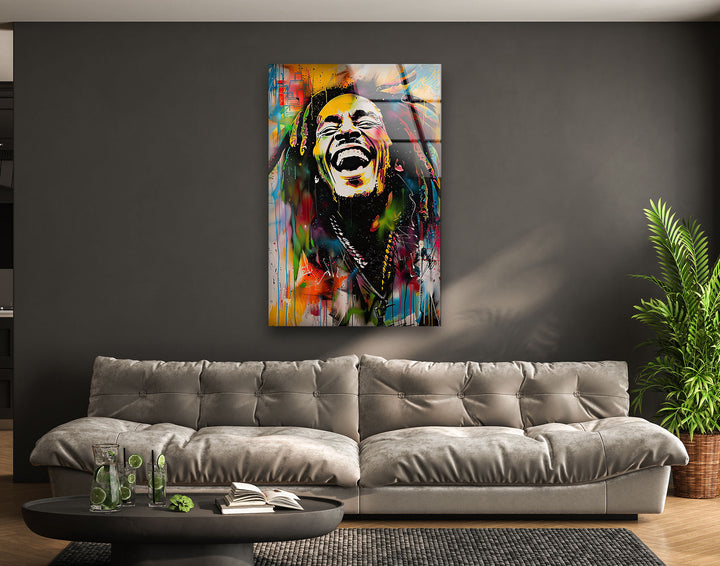 Graffiti Painting of Bob Marley Glass Wall Art glass art painting, glass art for the Wall
