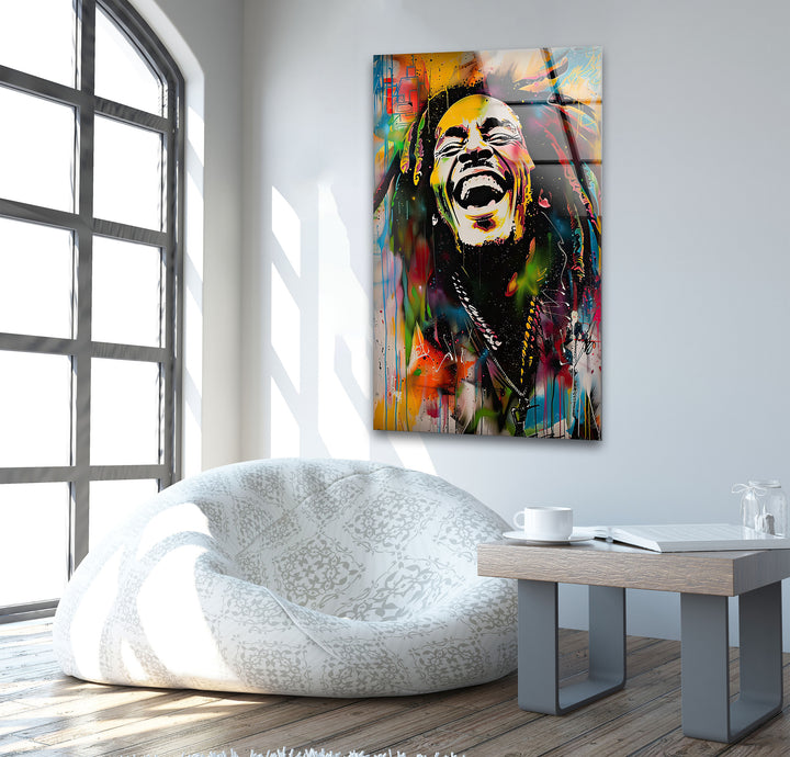 Graffiti Painting of Bob Marley Glass Wall Art custom glass pictures, glass art prints
