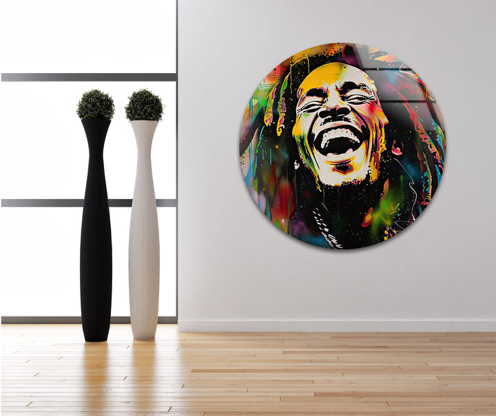 Graffiti Painting of Bob Marley Glass Wall Art photo print on glass, prints on glass wall art
