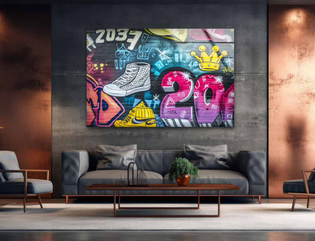 Colorful Graffiti Glass Wall Art