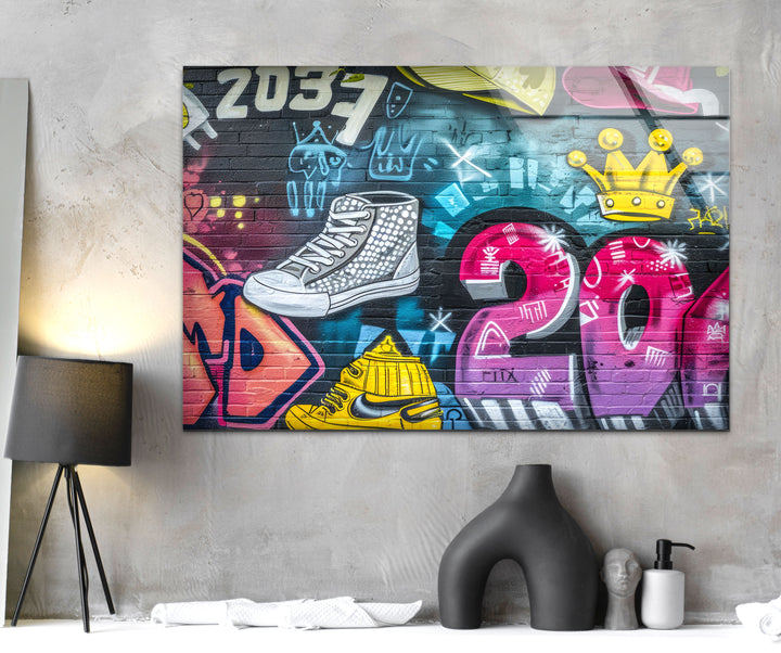 Colorful Graffiti Glass Wall Art