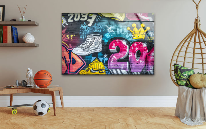 Colorful Graffiti Glass Wall Art