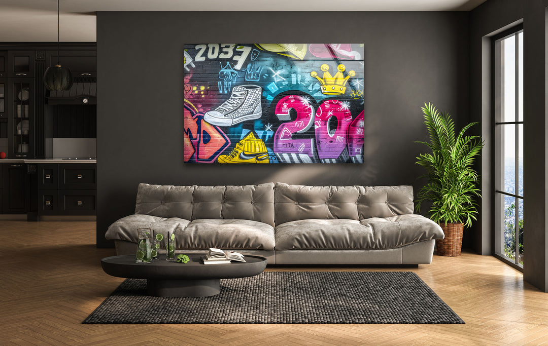 Colorful Graffiti Glass Wall Art