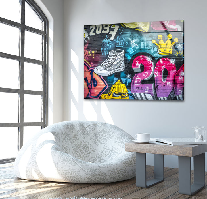 Colorful Graffiti Glass Wall Art