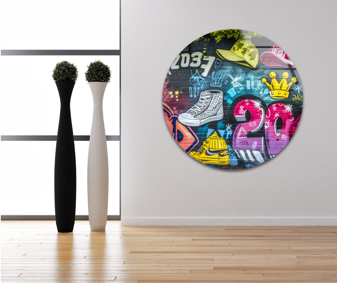 Colorful Graffiti Glass Wall Art