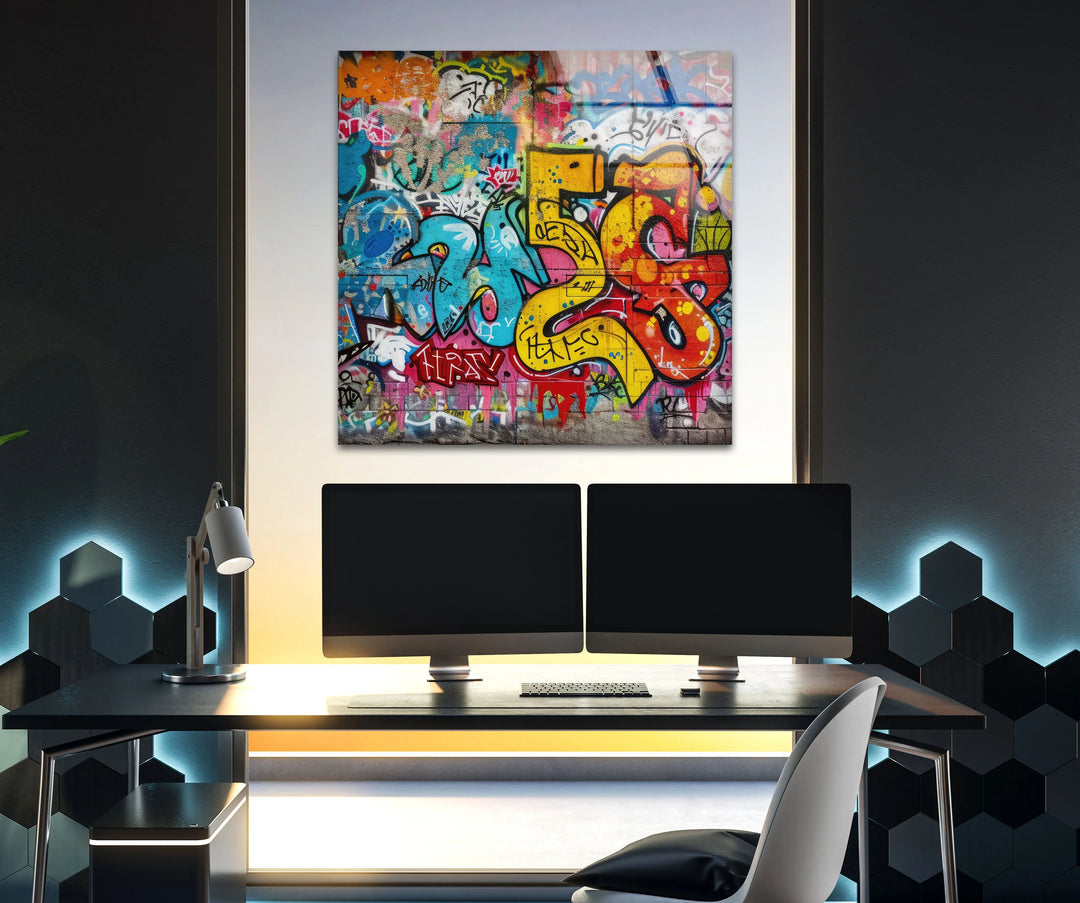 Street Grafitti Glass Wall Art picture on glass wall art, photos printed on glass
