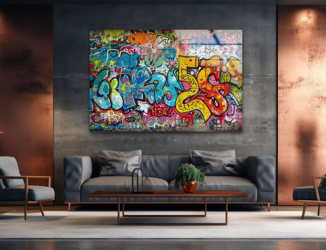 Street Grafitti Glass Wall Art custom glass photo prints, large glass prints
