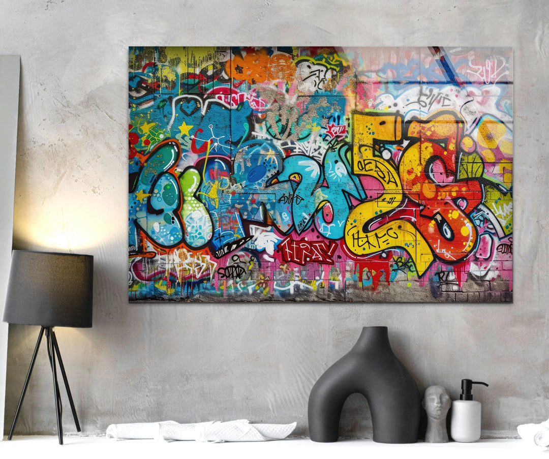 Street Grafitti Glass Wall Art print on glass, glass printed photos
