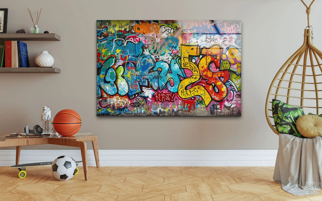 Street Grafitti Glass Wall Art photo print on glass, prints on glass wall art
