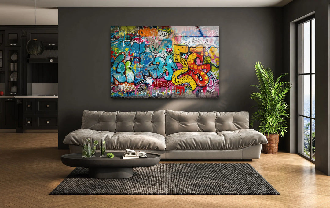 Street Grafitti Glass Wall Art Glass Printing Wall Art, Print photos on glass
