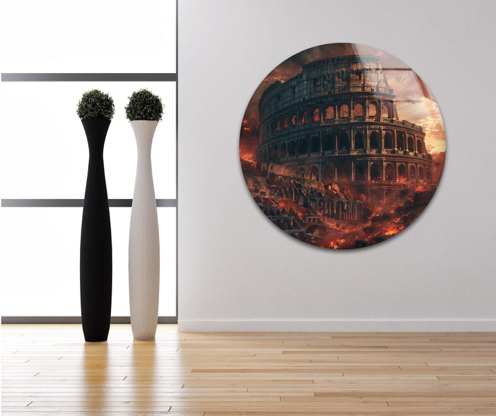 Burning Colosseum View Glass Wall Art, glass pictures for Wall, glass prints wall art