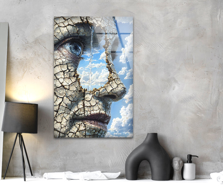 Dry and Cracked Face Glass Wall Art glass photo prints, glass picture prints