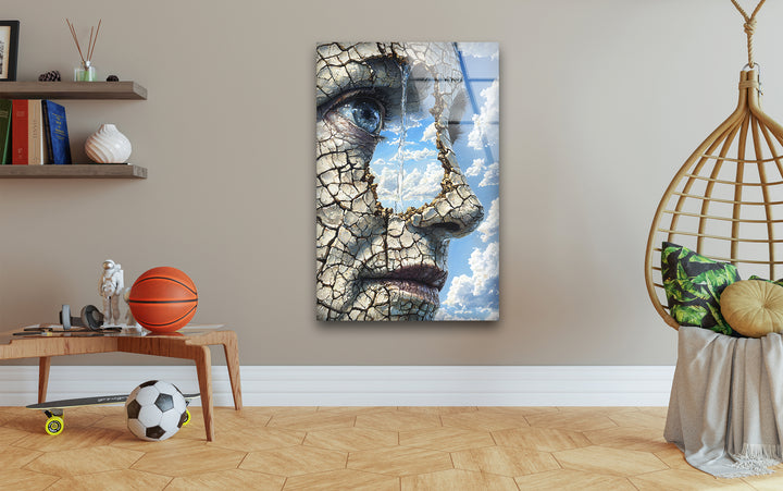 Dry and Cracked Face Glass Wall Art glass image printing, glass prints from photos