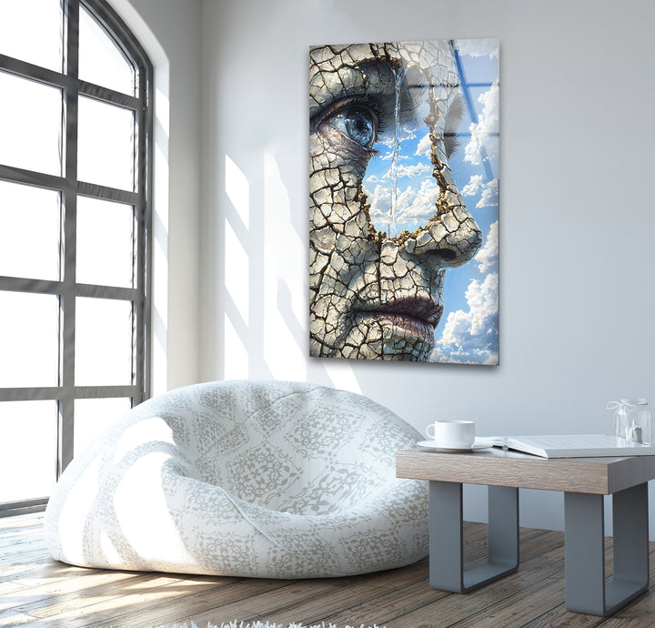 Dry and Cracked Face Glass Wall Art custom glass pictures, glass art prints