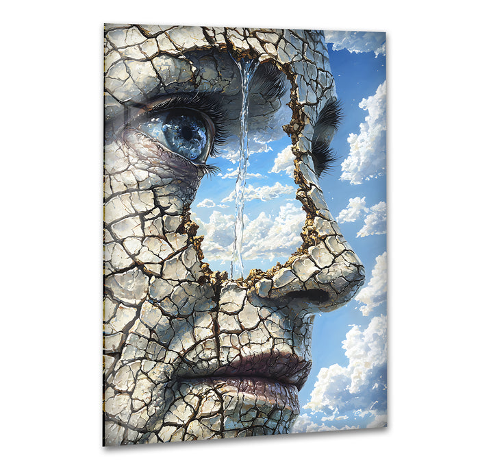 Dry and Cracked Face Glass Wall Art print picture on glass, Tempered Glass Wall Art