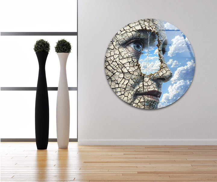 Dry and Cracked Face Glass Wall Art photo print on glass, prints on glass wall art