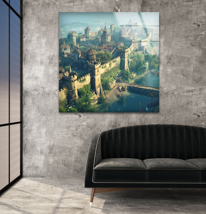 Great Medieval City Glass Wall Art photo print on glass, prints on glass wall art
