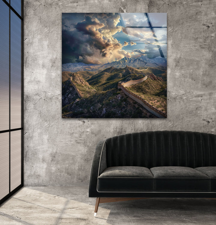 Great Wall of China Landscape Glass Wall Art picture on glass wall art, photos printed on glass
