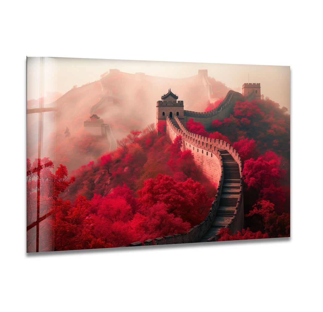 Great Wall of China Red Glass Wall Art stained glass wall art, stained glass wall decor
