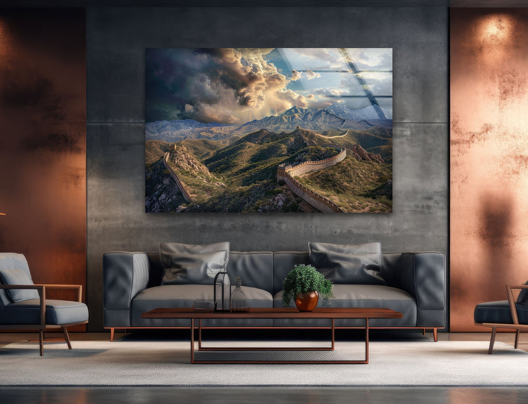 Great Wall of China Landscape Glass Wall Art glass pictures for Wall, glass prints wall art
