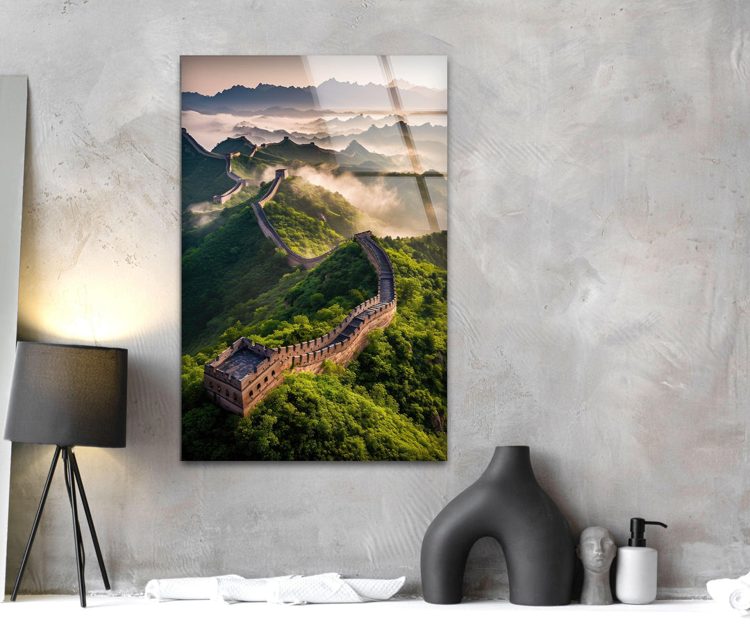 Great Wall of China Green Glass Wall Art glass photo prints, glass picture prints
