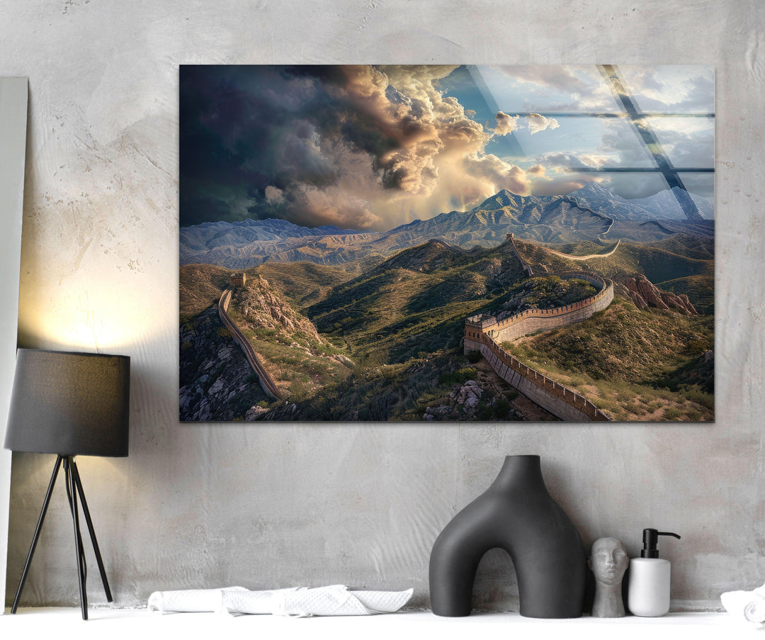 Great Wall of China Landscape Glass Wall Art custom glass pictures, glass art prints
