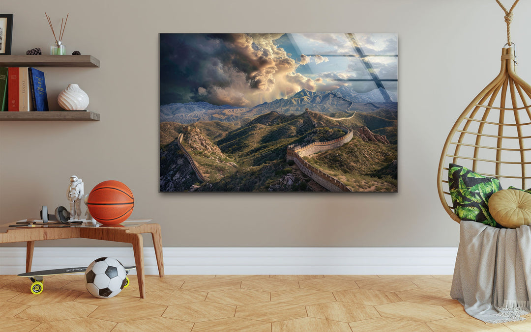 Great Wall of China Landscape Glass Wall Art photo print on glass, prints on glass wall art
