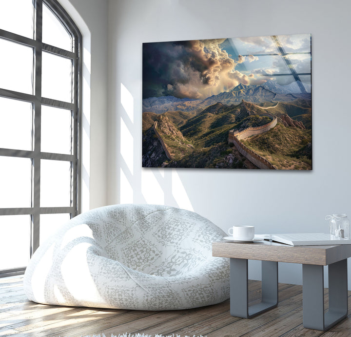 Great Wall of China Landscape Glass Wall Art large glass photo prints, glass wall photos
