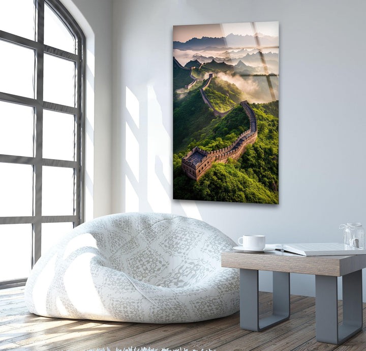 Great Wall of China Green Glass Wall Art glass pictures for Wall, glass prints wall art
